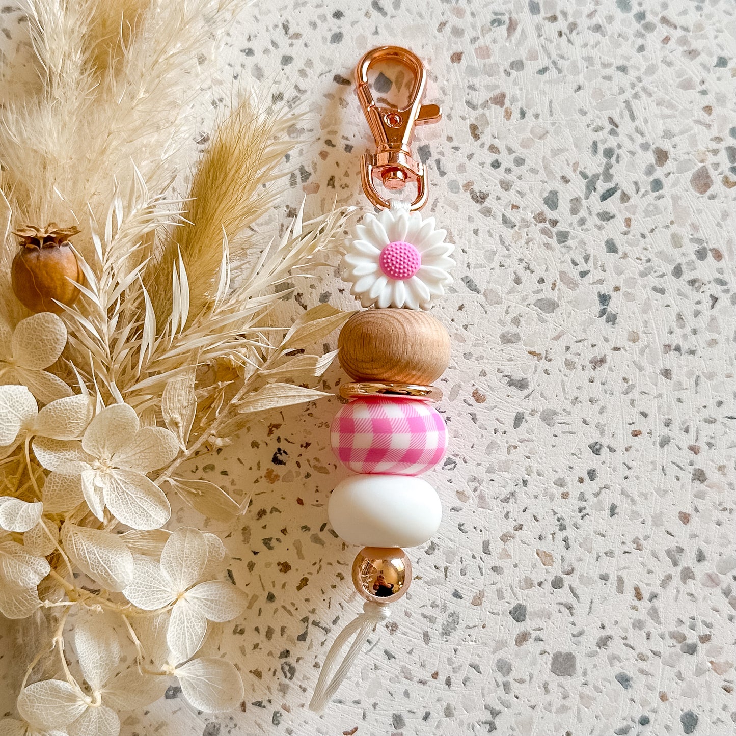 Daisy Keyring | Pink Gingham