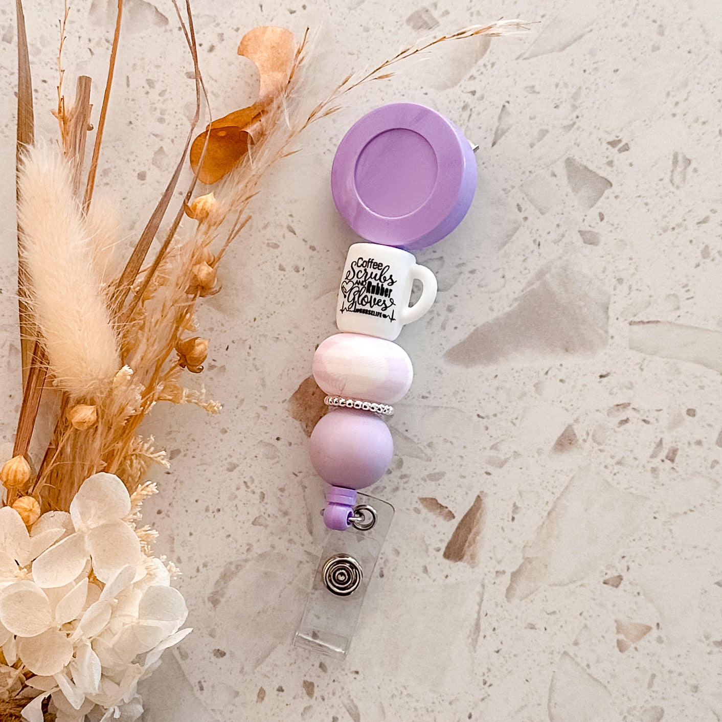 Coffee, Scrubs, Rubber Gloves Badge Reel | Purple