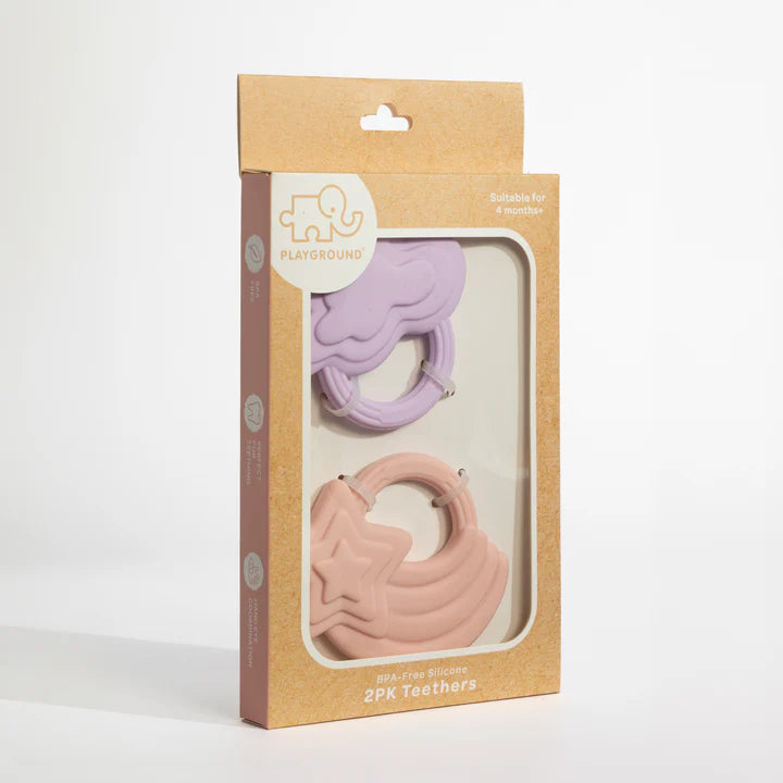 2 Pack Silicone Teether - Stars & Cloud Pink