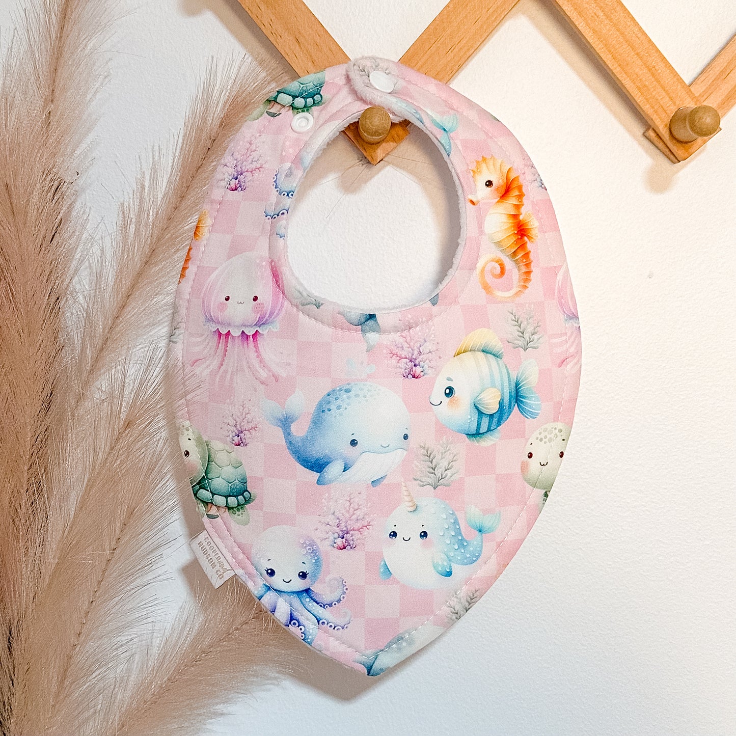 Gingham Sea Animal Bibs | Pink