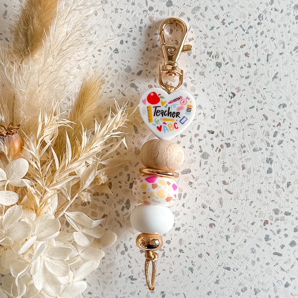 Teacher Heart Keyring Pink Terrazzo Cooper and Hudson Co