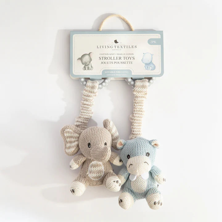 2 Pack Stroller Toys - Elephant & Hippo