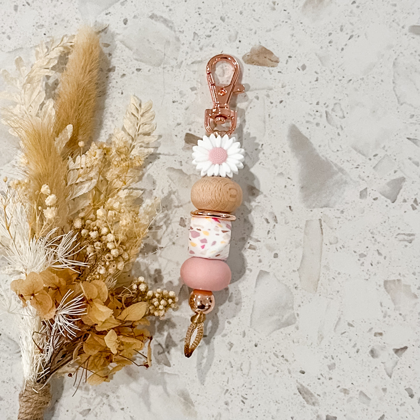 Daisy Keyring | Pink Terrazzo Hex