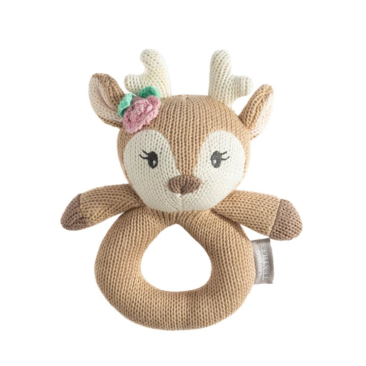 Knitted Ring Rattle - Ava the Fawn