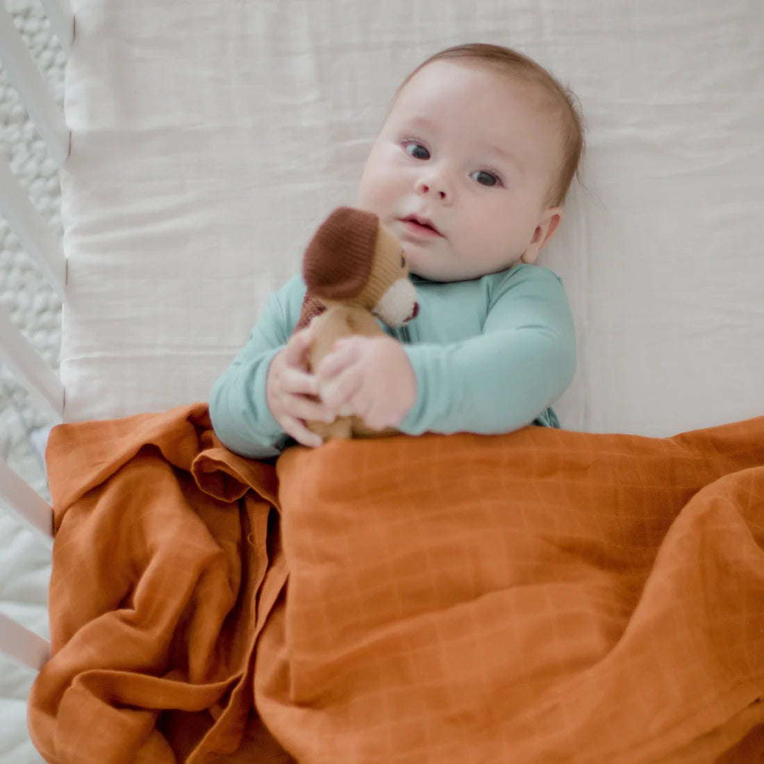 Organic Cotton Muslin Swaddle Wrap - Savannah Rust