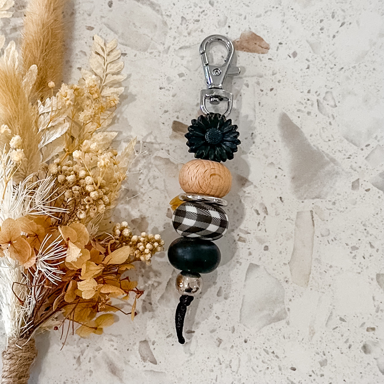 Daisy Keyring | Black Gingham