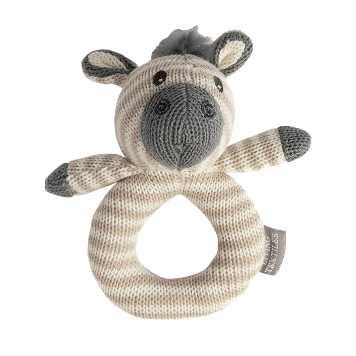 Knitted Ring Rattle - Zac the Zebra
