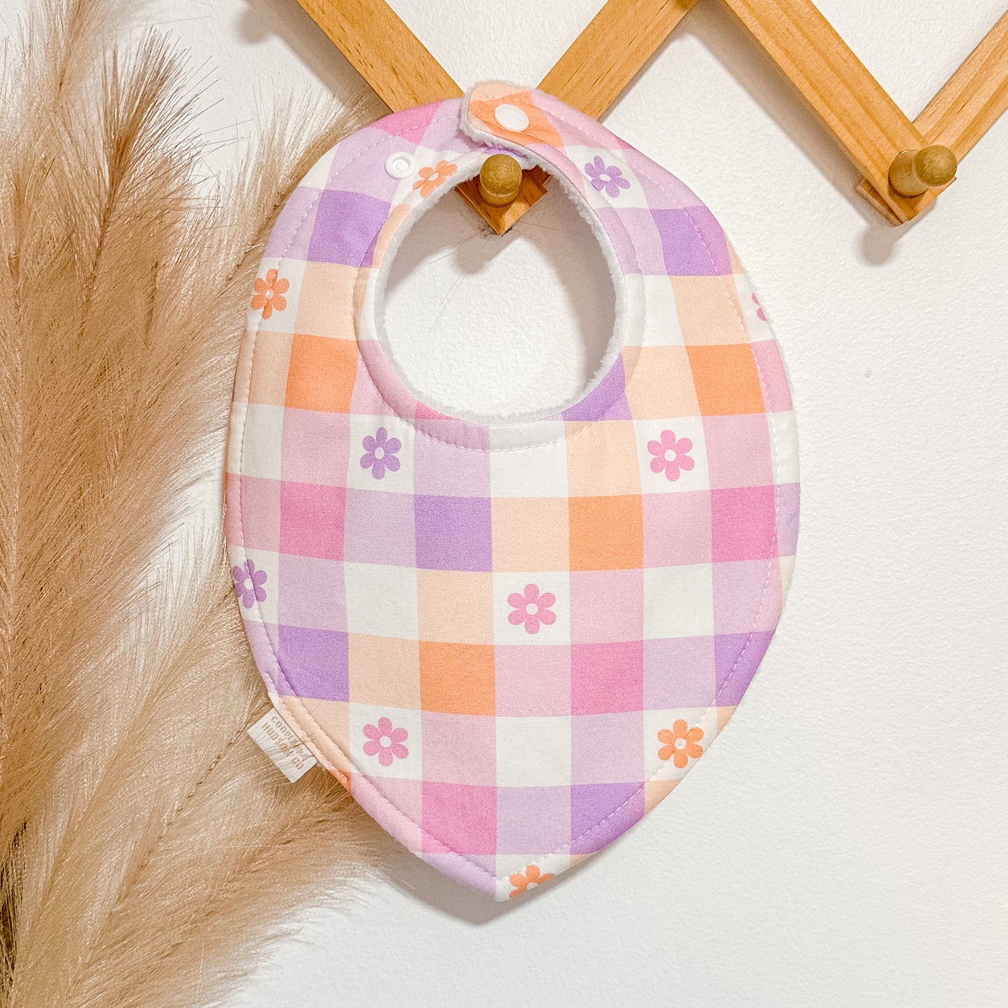 Pastel Flower Gingham Bibs