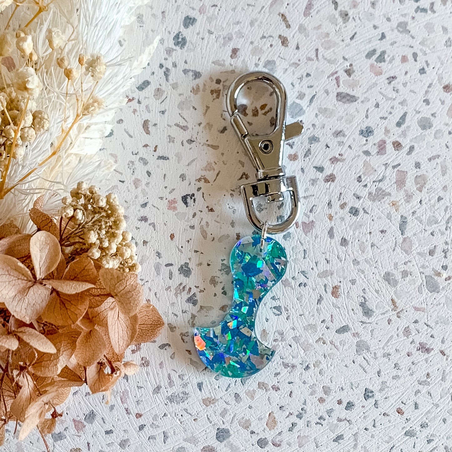 Chunky Aqua Glitter Trolley Token - Silver Hardware