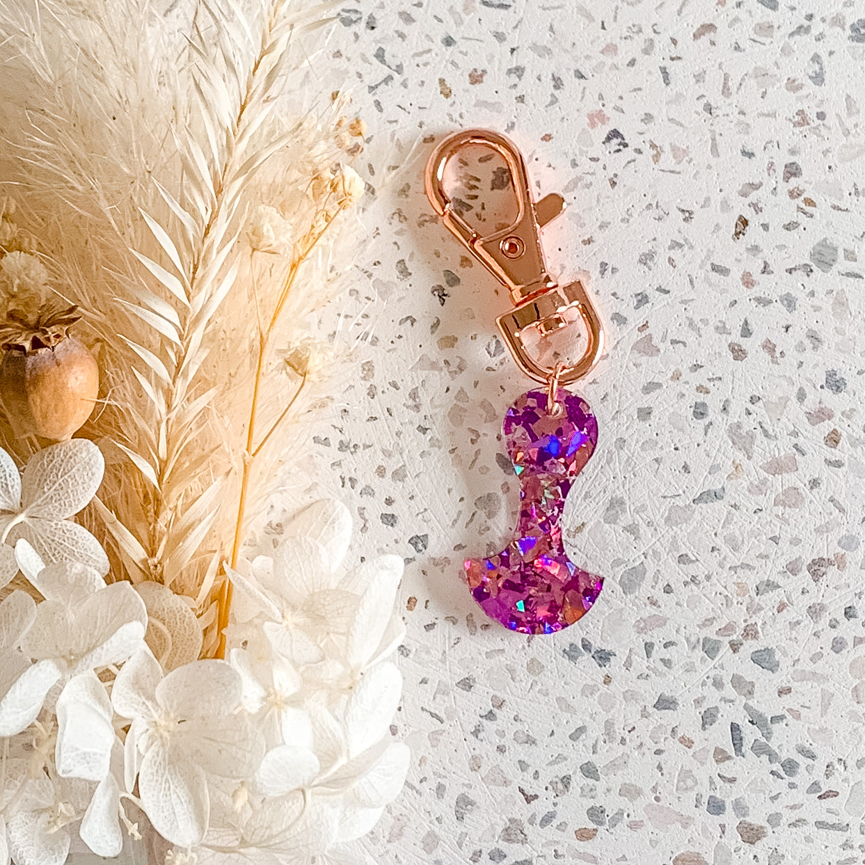 Chunky Pink Glitter Trolley Token | Rose Gold Hardware