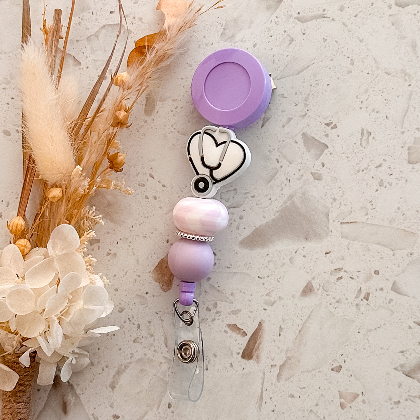Stethoscope Heart Badge Reel | Purple