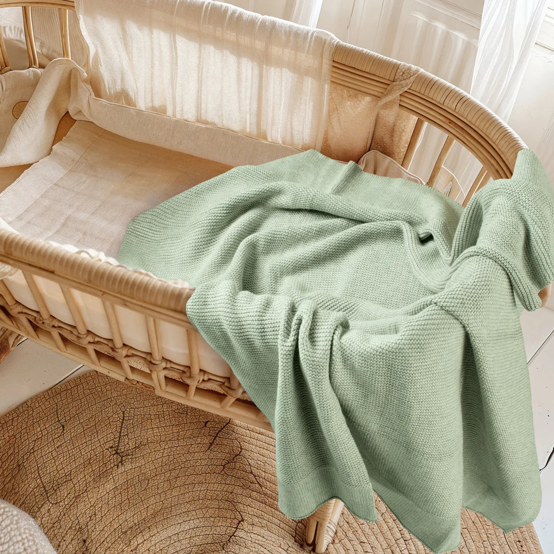 Cotton Classic Knit Baby Blanket - Willow Green