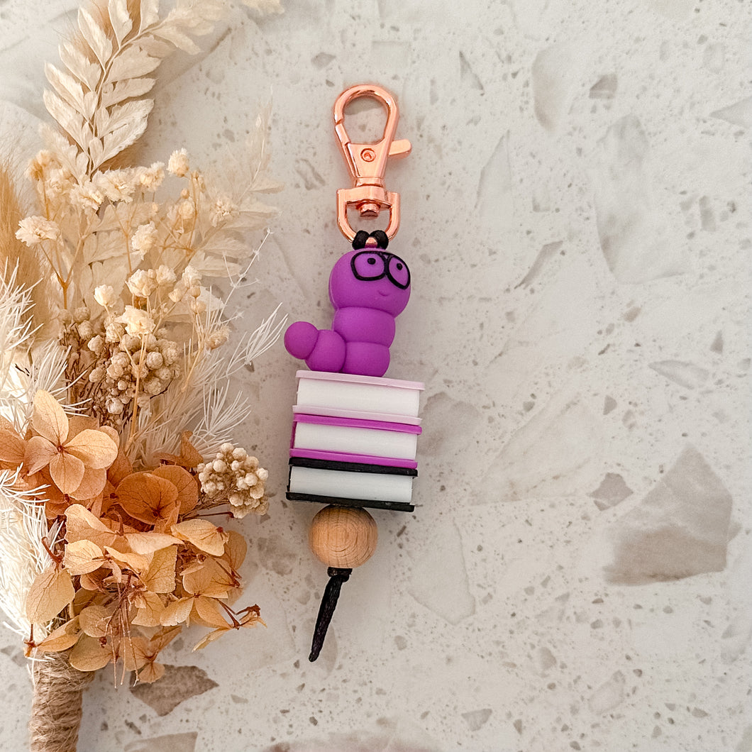 Book Worm Keyring | Purple