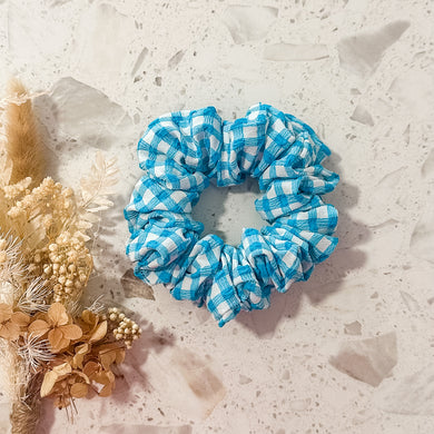 Textured Blue Gingham Mini Scrunchies