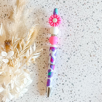 Bright Pink Daisy Multi Leopard Pen