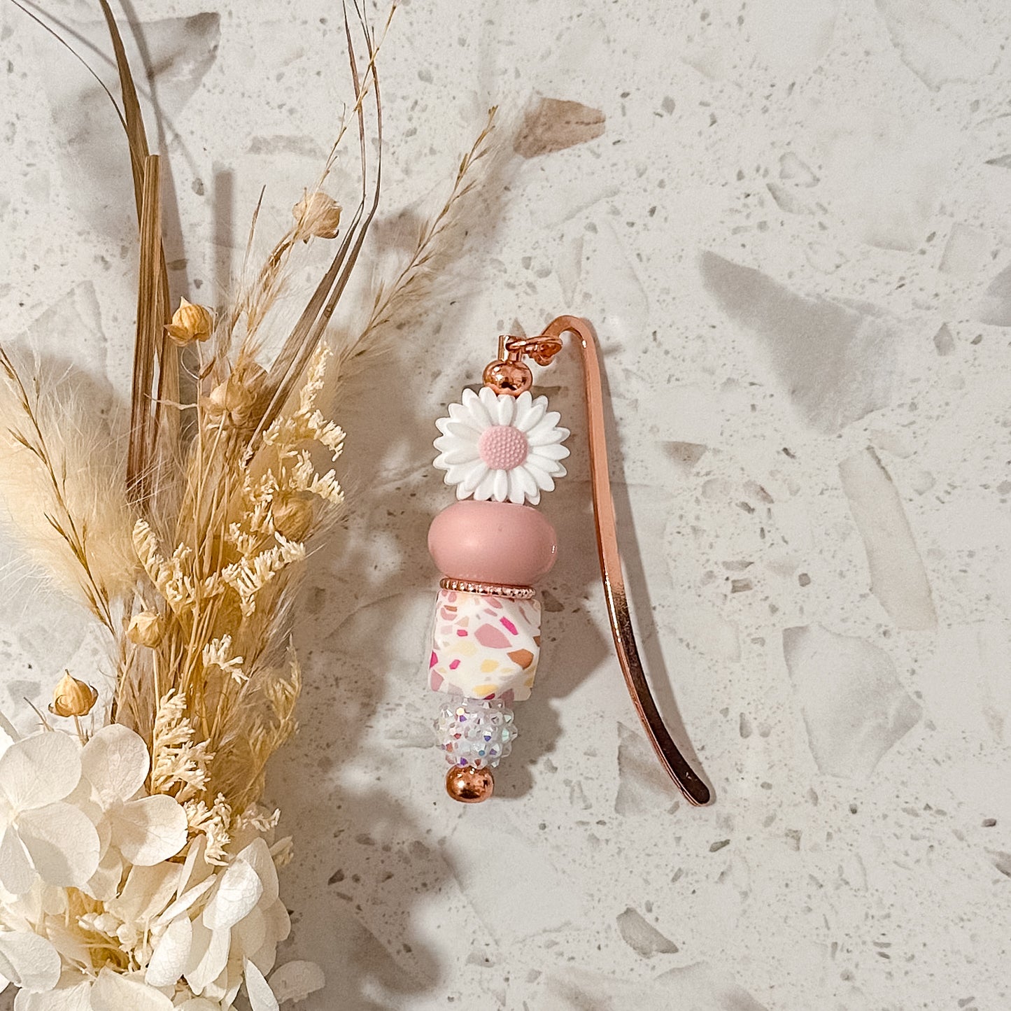 Silicone Bead Book Mark | Pink Daisy | Terrazzo
