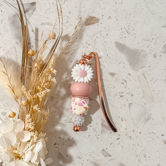 Silicone Bead Book Mark | Pink Daisy | Terrazzo