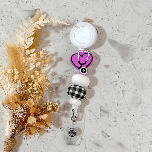 Stethoscope Heart Badge Reel | Purple