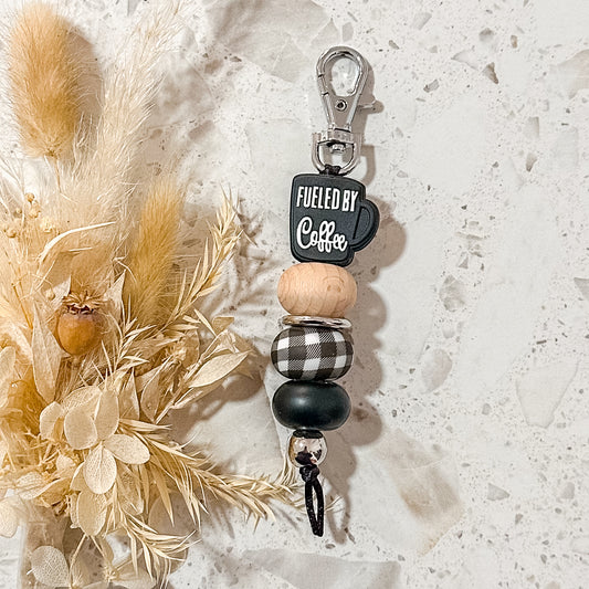 Fueled by Coffee Keyring | Black Gingham