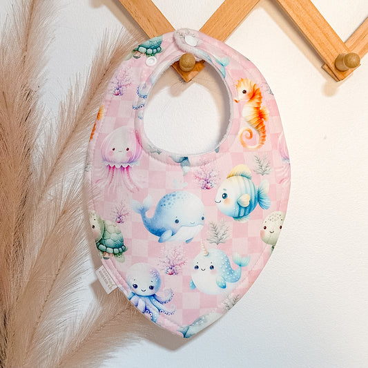 Gingham Sea Animal Bibs | Pink