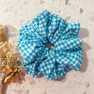 Textured Blue Gingham Mega Scrunchies