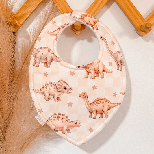 Gingham Dino Bibs | Beige