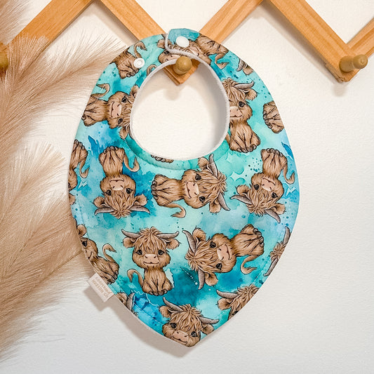 Highland Cow Bibs | Watercolour Blue