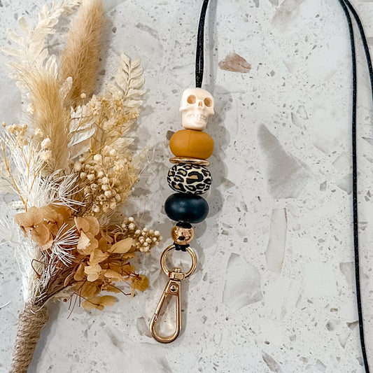 Cream Leopard Skull Lanyard