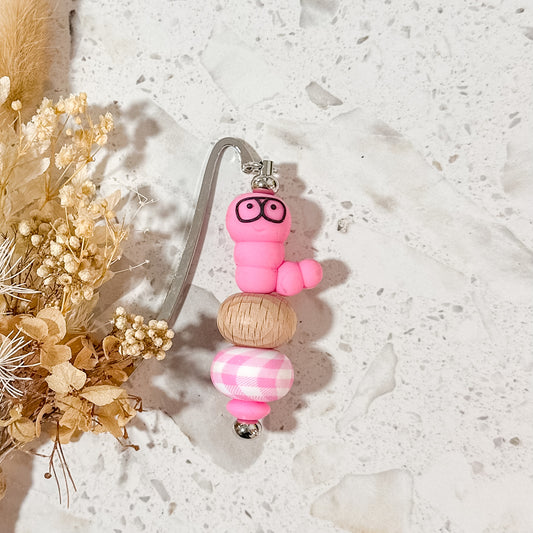 Silicone Bead Book Mark | Pink Book Worm