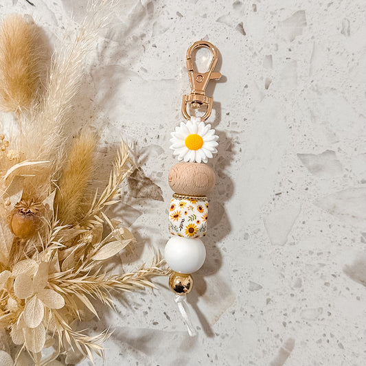 Daisy Keyring | White Sunflower Hex