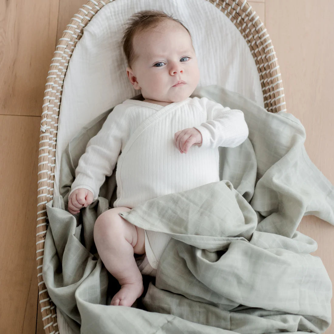 Organic Cotton Muslin Swaddle Wrap - Sage Green