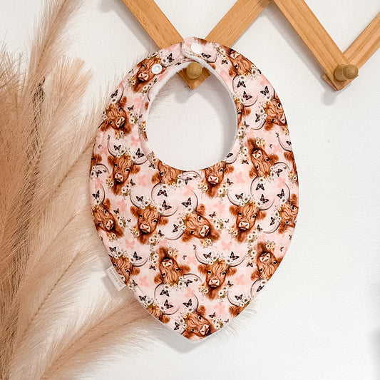 Highland Cow Bibs | Soft Pink Butterfly