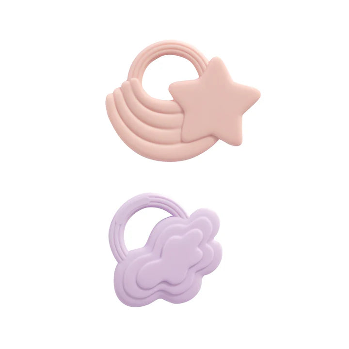 2 Pack Silicone Teether - Stars & Cloud Pink