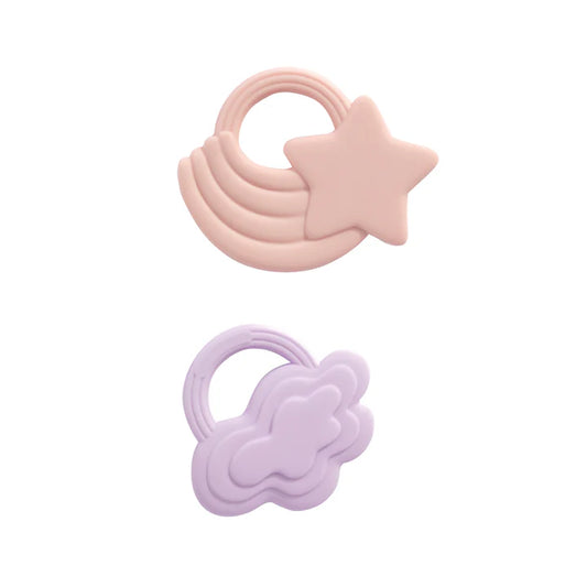 2 Pack Silicone Teether - Stars & Cloud Pink