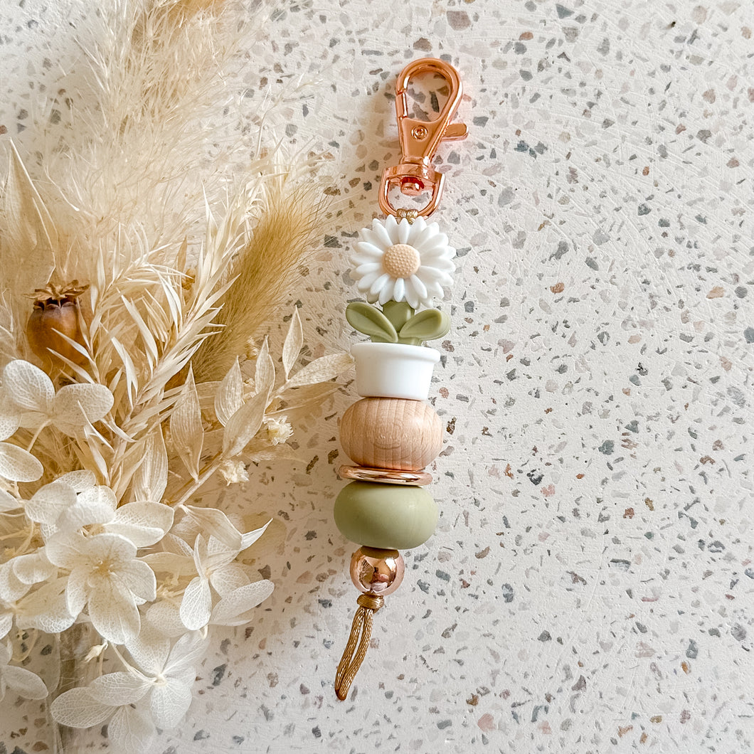 Flower Pot Keyring | White