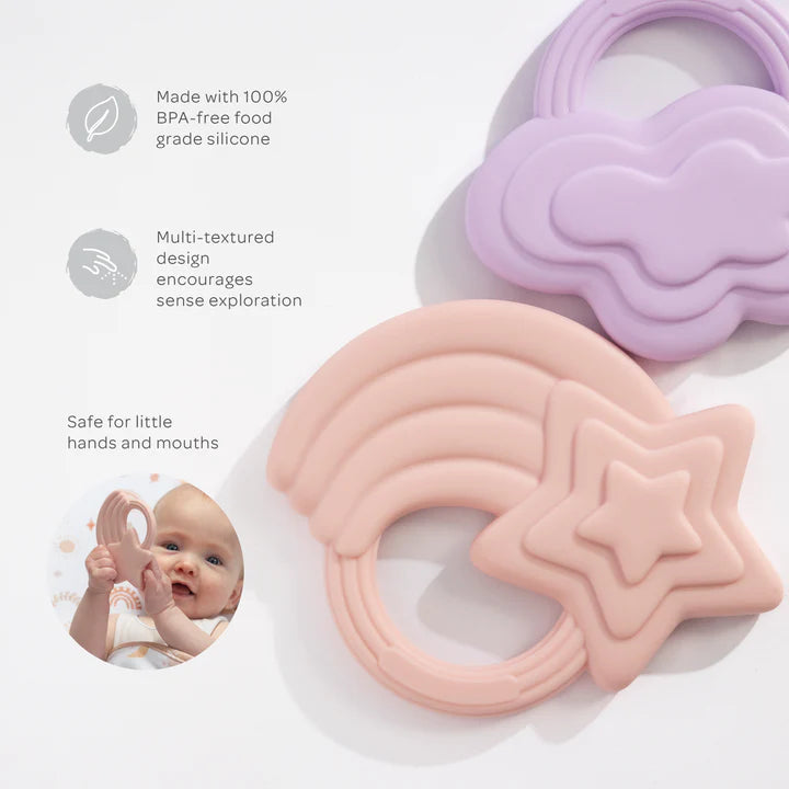 2 Pack Silicone Teether - Stars & Cloud Pink