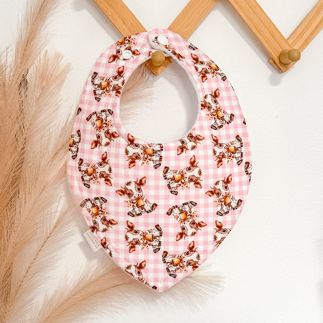 Mini Cow Bibs | Pink Gingham