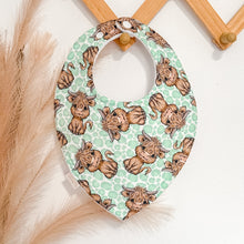 Load image into Gallery viewer, Highland Cow Bibs | Green Leopard