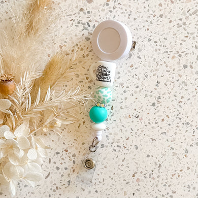 Coffee Scrubs & Rubber Gloves Badge Reel | Turquoise