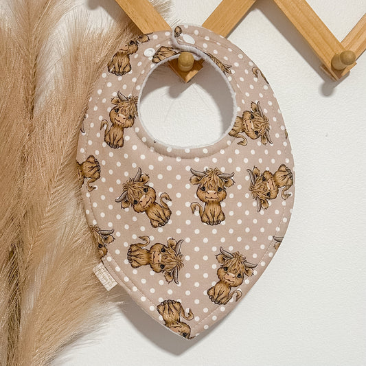 Highland Cow Bibs | Beige Spots