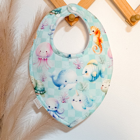 Gingham Sea Animal Bibs | Blue