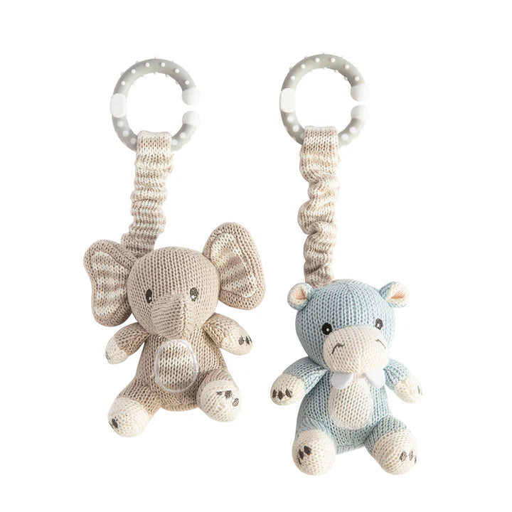 2 Pack Stroller Toys - Elephant & Hippo