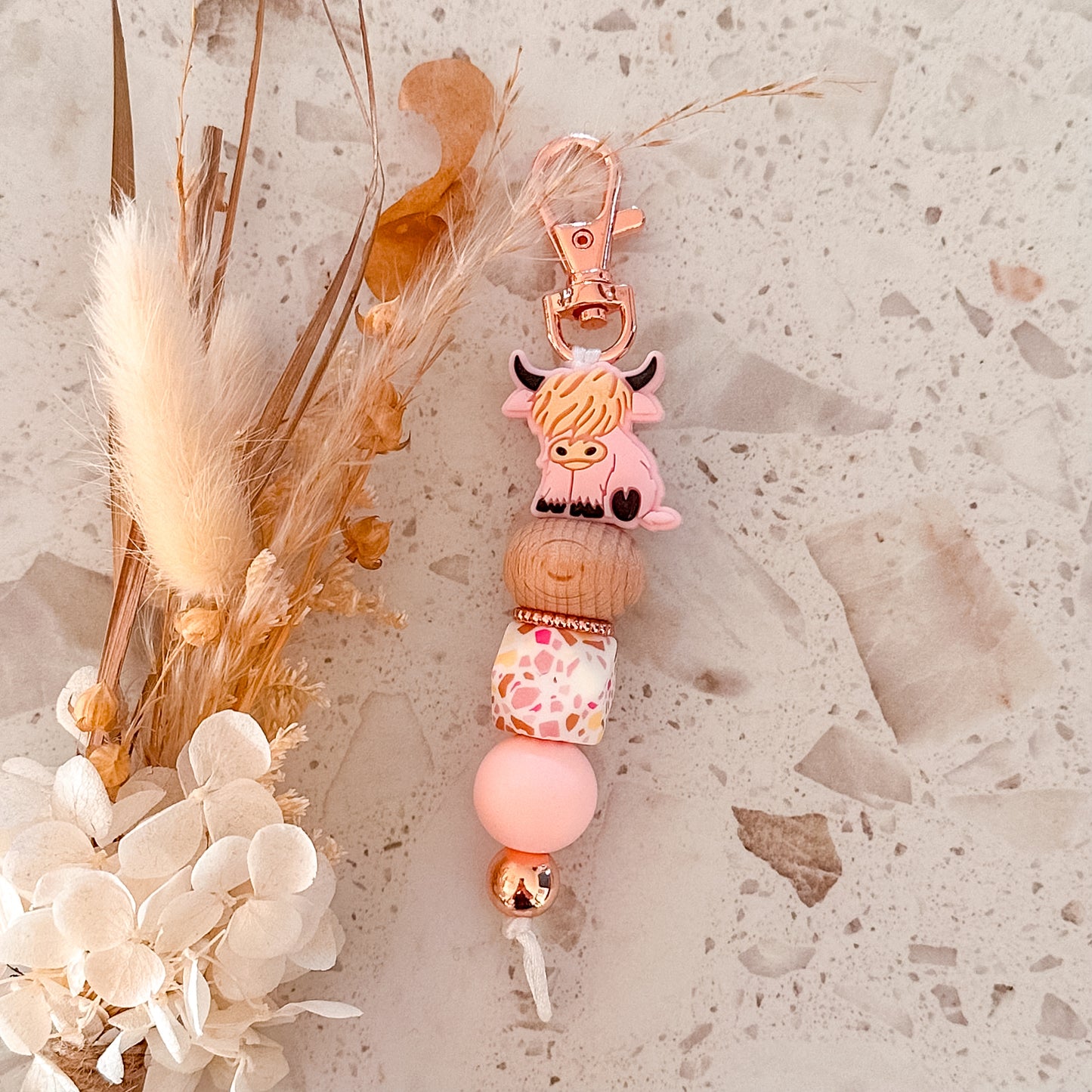 Highland Cow Keyring | Pink