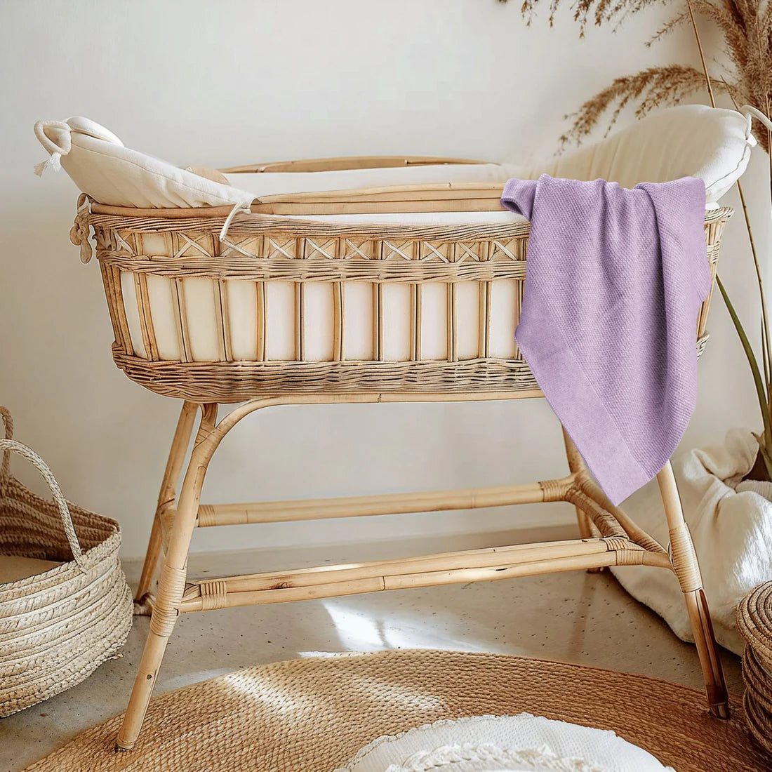 Cotton Classic Knit Baby Blanket -  Lilac