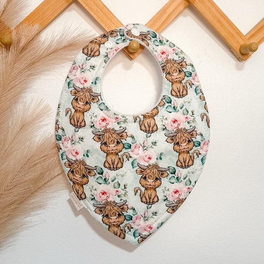 Highland Cow Bibs | Floral Blue