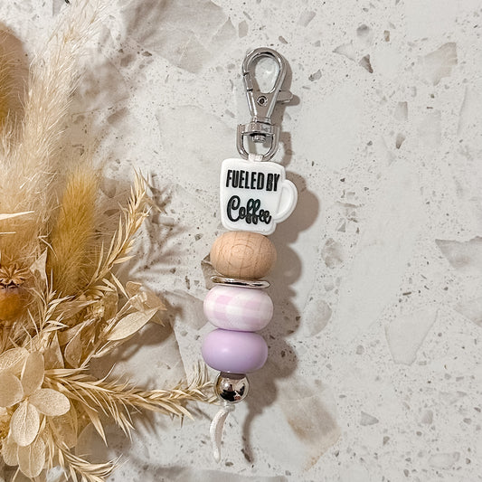 Fueled by Coffee Keyring | Lilac Gingham