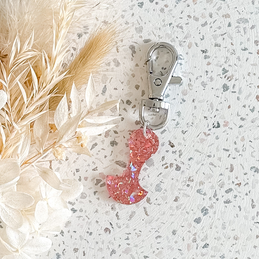 Chunky Rose Gold Glitter Trolley Token | Silver Hardware