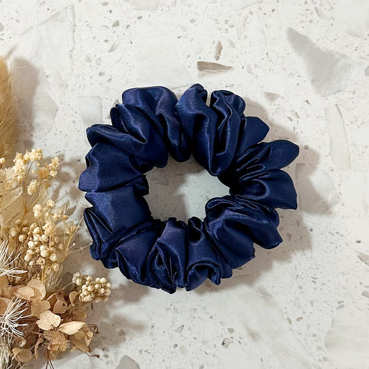 Mini Satin Scrunchies | Navy