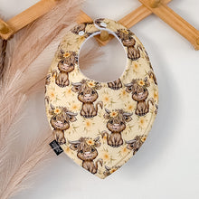 Load image into Gallery viewer, Highland Cow Yellow Floral Bibs
