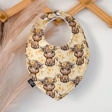 Highland Cow Yellow Floral Bibs